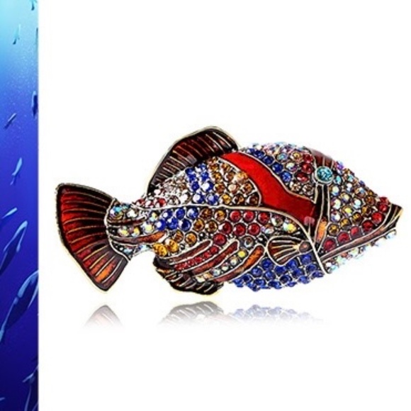 CLEARANCE Fish Brooch Rhinestone Fish Pin - Picture 3 of 6